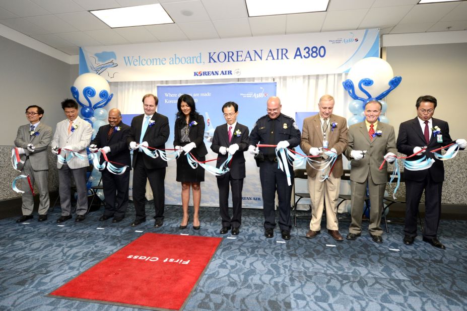 Officials from Korean Airlines, the City of Atlanta, and the airport cut a ribbon to inaugurate the A380 service. The airport <a href="http://www.atlanta-airport.com/docs/Airport/PFCAppl13.pdf" target="_blank" target="_blank">spent about $30 million in modifications </a>to make room for the giant plane. Atlanta is now the seventh U.S. airport that can accommodate the Superjumbo.
