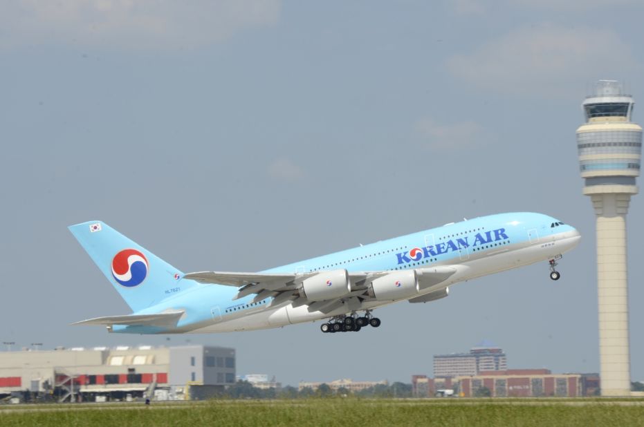 The A380 departs Friday on its return trip to Seoul. Korean Airlines offers this nonstop A380 route three times a week. 