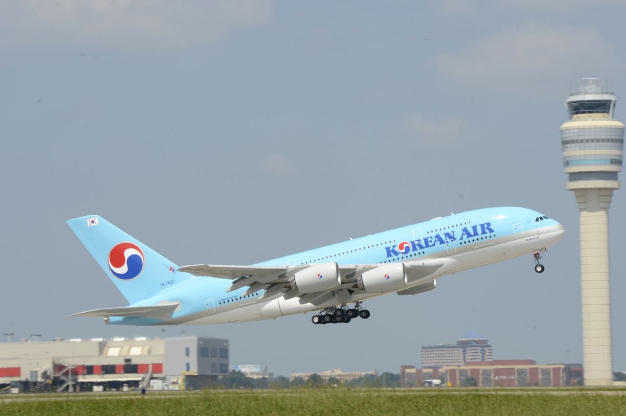The A380 departs Friday on its return trip to Seoul. Korean Airlines offers this nonstop A380 route three times a week.
