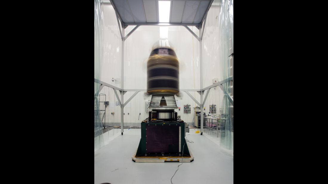 During final preparations for launch, engineers mount the spacecraft onto a spin table and rotate it at high speeds to make sure it's perfectly balanced for flight.