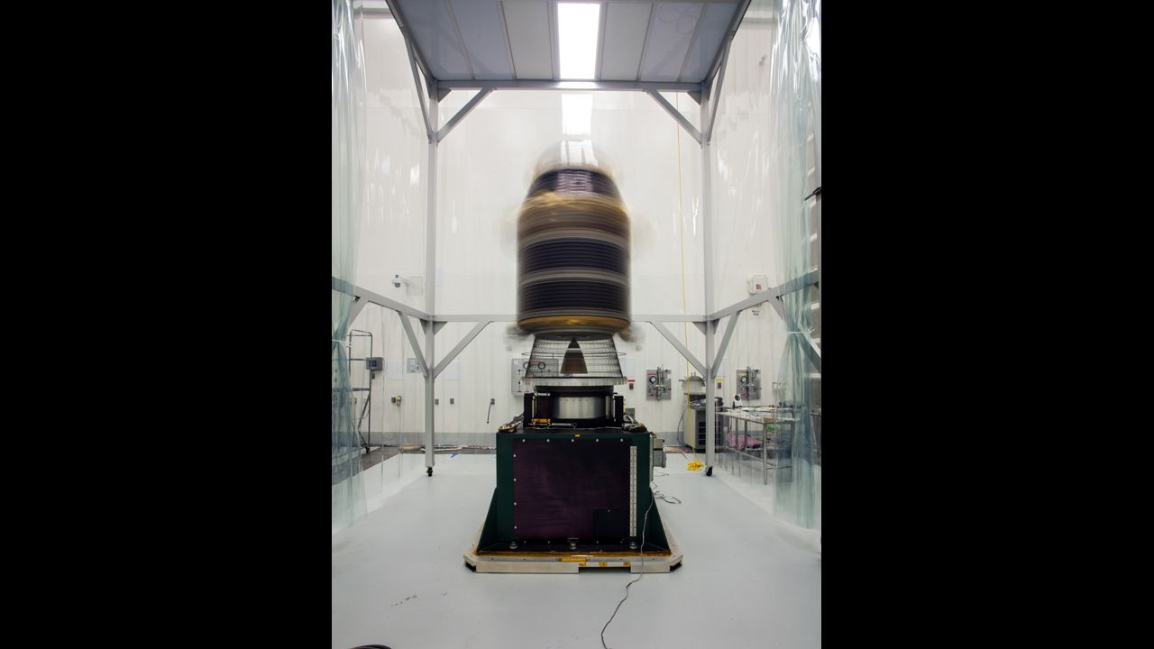 During final preparations for launch, engineers mount the spacecraft onto a spin table and rotate it at high speeds to make sure it's perfectly balanced for flight.
