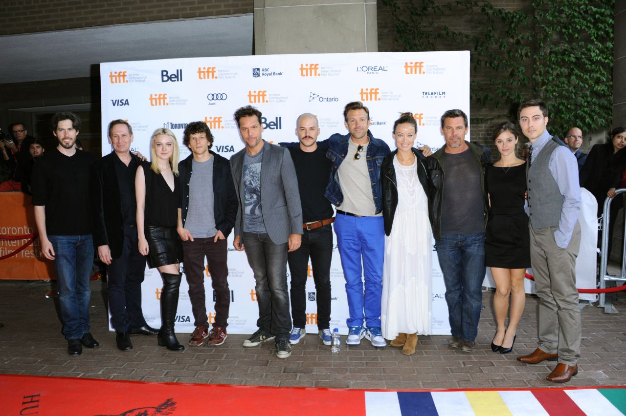 Jason Reitman, left, Scott Thompson, Dakota Fanning, Jesse Eisenberg, Dane Cook, Marc-André Grondin, Jason Sudeikis, Olivia Wilde, Josh Brolin, Jordan Hayes and Jarod Einsohn arrive at Jason Reitman's live reading of "Boogie Nights" on Day <br />Two of the film festival at the Ryerson Theatre on September 6.