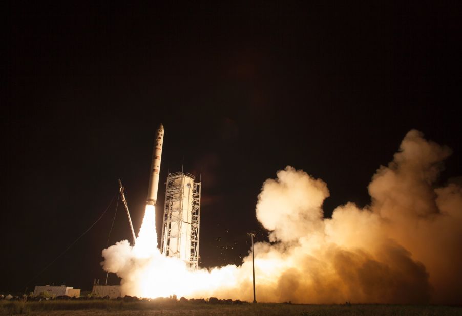 NASA's Lunar Atmosphere and Dust Environment Explorer (LADEE) observatory launches aboard the Minotaur V rocket from the Mid-Atlantic Regional Spaceport at NASA's Wallops Flight Facility on Friday, September 6, in Virginia. 