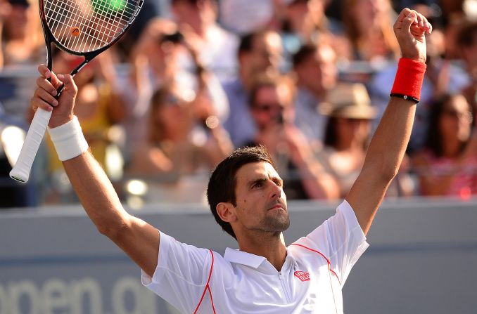 Novak Djokovic celebrates after reaching the U.S. Open for the fourth year in a row, and fifth time overall.