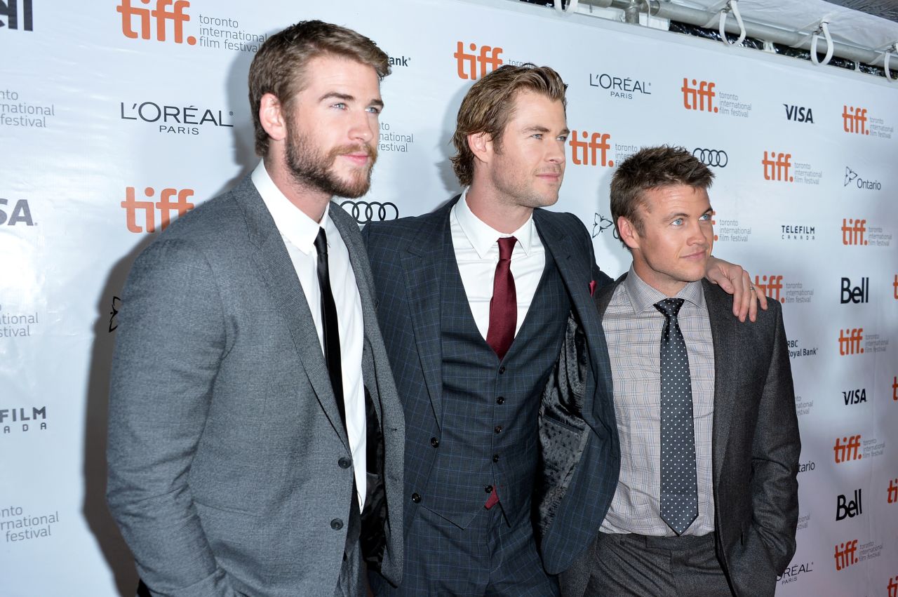 Actors Liam, from left, Chris and Luke Hemsworth attend the "Rush" premiere during the 2013 Toronto International Film Festival on Sunday, September 8.