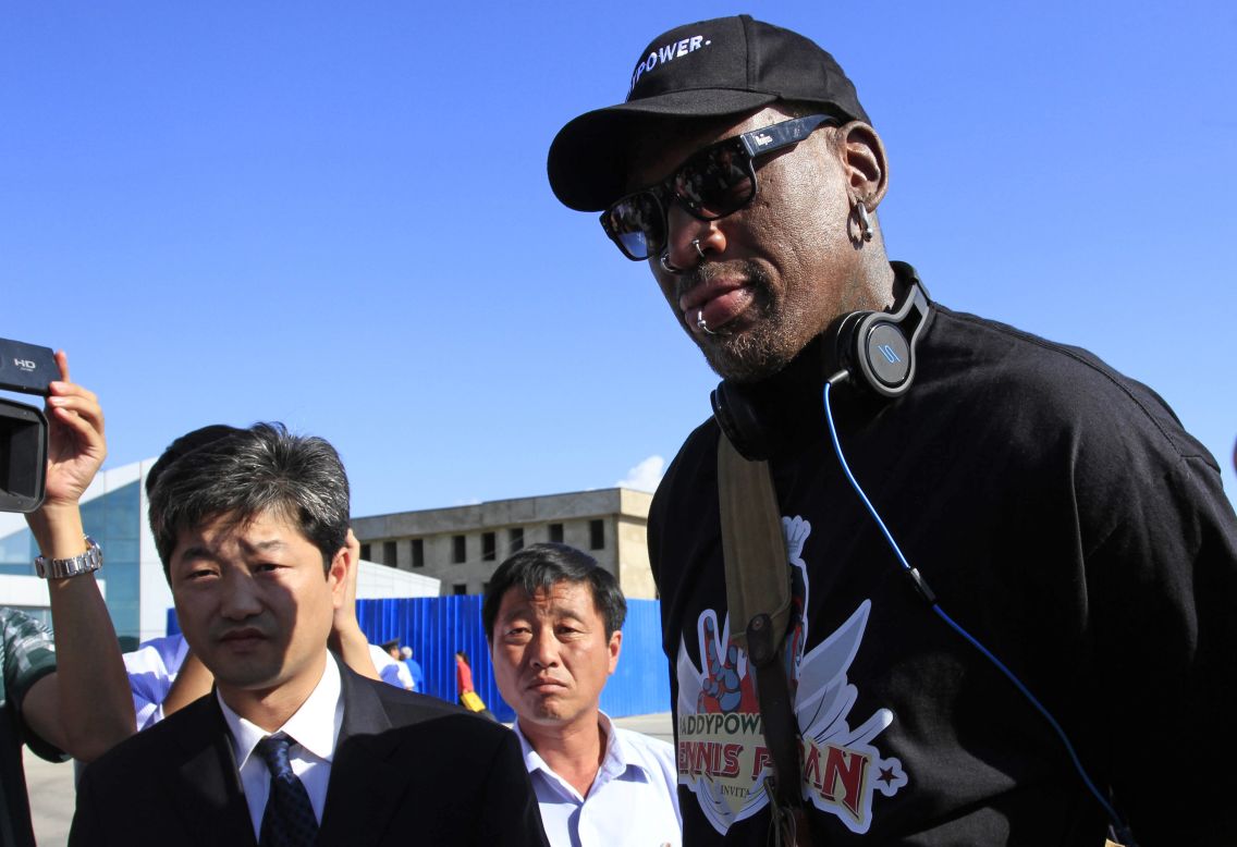 Rodman arrives at North Korea's Pyongyang airport in September 2013.
