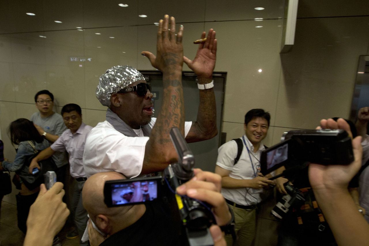 Rodman faces questions about detained American Kenneth Bae at the Beijing airport in September 2013. "It is not my job to talk about Kenneth Bae," he told reporters. Bae was later released from detention in North Korea in 2014.