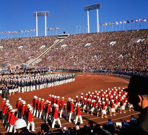 This photo taken on October 10, 1964 shows the opening ceremony of the Tokyo Olympic Games at the city's national stadium.<a href="index.php?page=&url=http%3A%2F%2Fcnn.com%2F2013%2F09%2F07%2Fsport%2Fworld-olympics-2020%2F%3Fhpt%3Disp_c1"> </a>