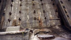 The slurry Wall, part of the World Trade Center's original foundation, is seen during a media tour of the National September 11 Memorial and Museum, Friday, Sept. 6, 2013 in New York. Construction is racing ahead inside the museum as the 12th anniversary of the Sept. 11, 2001 attacks draws near. Several more large artifacts have been installed in the cavernous space below the World Trade Center memorial plaza.