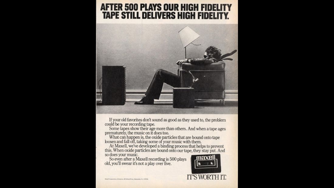 Maxell, another tape manufacturer, promoted its fidelity through an iconic photograph of a man sitting in a chair, literally being blown away by the quality (and probably the loudness) of his taped music. For years, makers such as Maxell, TDK and Denon touted the abilities of their tapes and the magnetic substances that coated them.