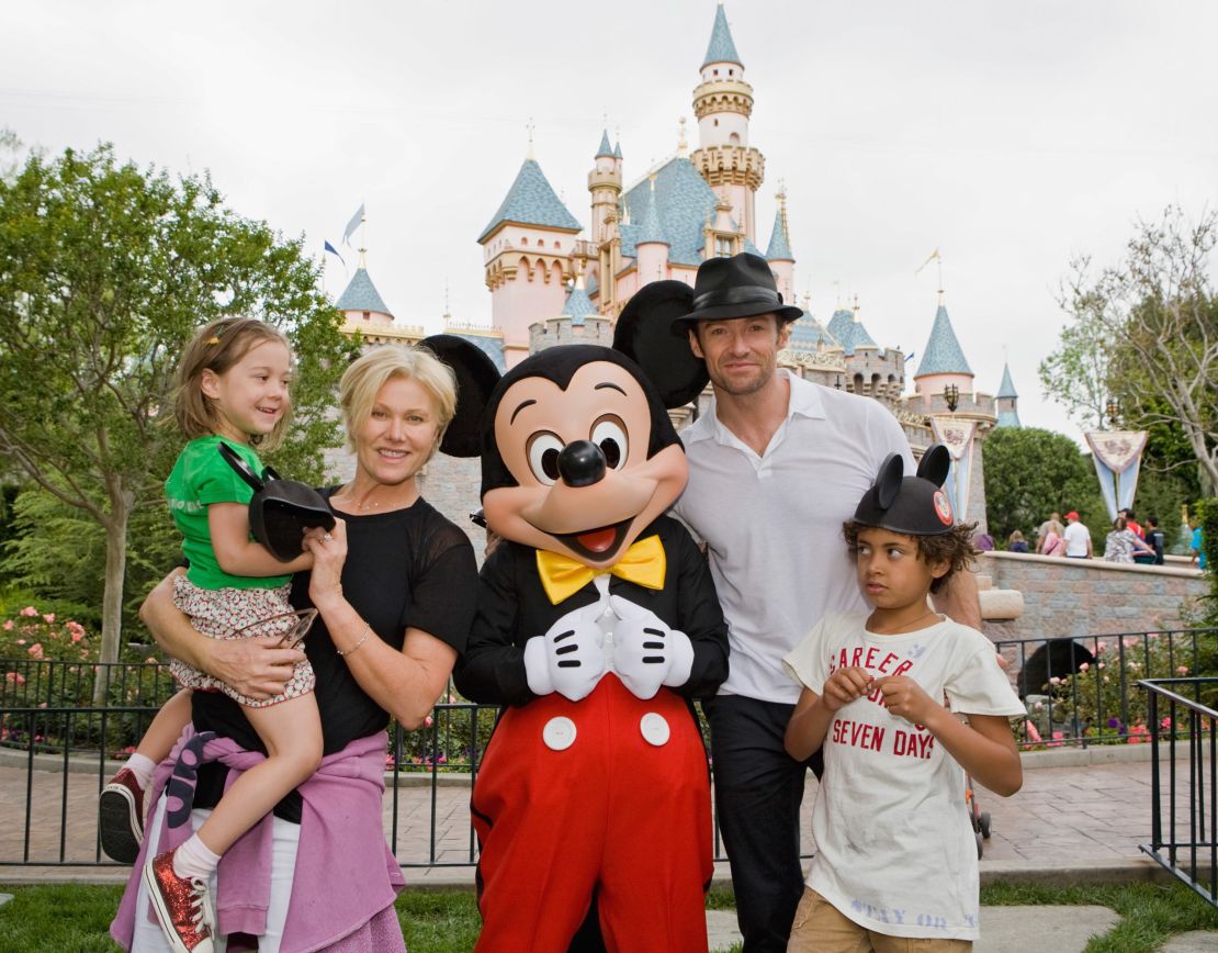 The Jackmans with children Oscar and Ava at Disneyland in 2009.