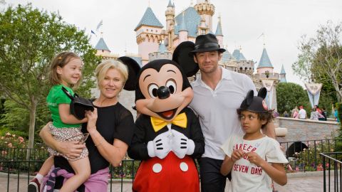 The Jackmans with children Oscar and Ava at Disneyland in 2009.