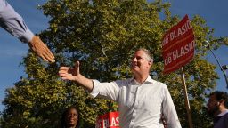 Front-runner Bill de Blasio, campagining Monday in Brooklyn, could win the Democratic primary for mayor without a runoff.