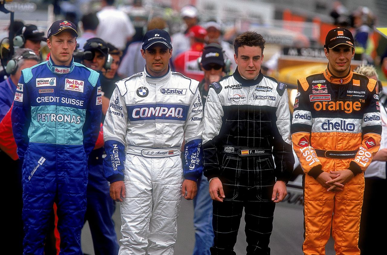 Raikkonen (left) was one of many talented drivers making their F1 debut in 2001, along with future McLaren teammate Juan Pablo Montoya and Alonso (right).