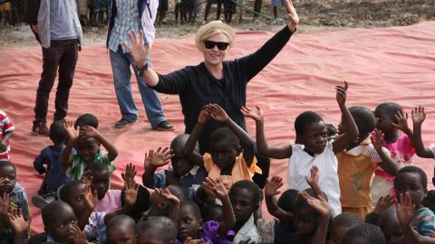 Deborra-lee Furness with Malawi orphans during a trip to Africa with former U.S. President Bill Clinton.