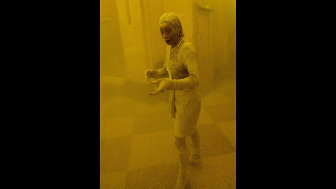 Marcy Borders, later called the "Dust Lady" because of this photo, escapes the North Tower of the World Trade Center after the terrorist attacks on September 11, 2001.