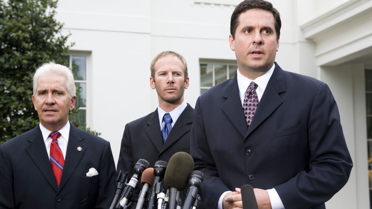 Rep. Devin Nunes, right, is one of few House Republicans openly working on a possible compromise resolution on Syria. The Californian also sits on the House Intelligence Committee. Rep. Jim Costa, R-California, is at right with Jason Hubbard.