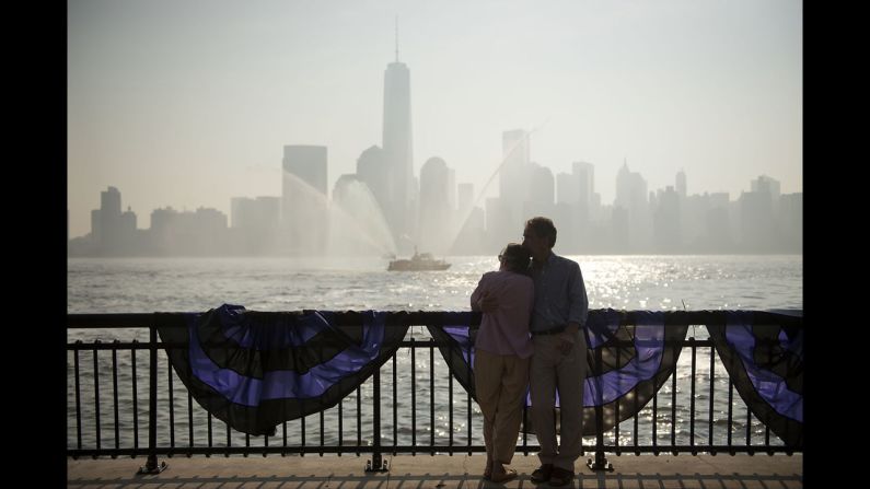 Susan Schwarzwald and her husband, Werner Bargsten, attend a memorial ceremony in Jersey City, Jersey.
