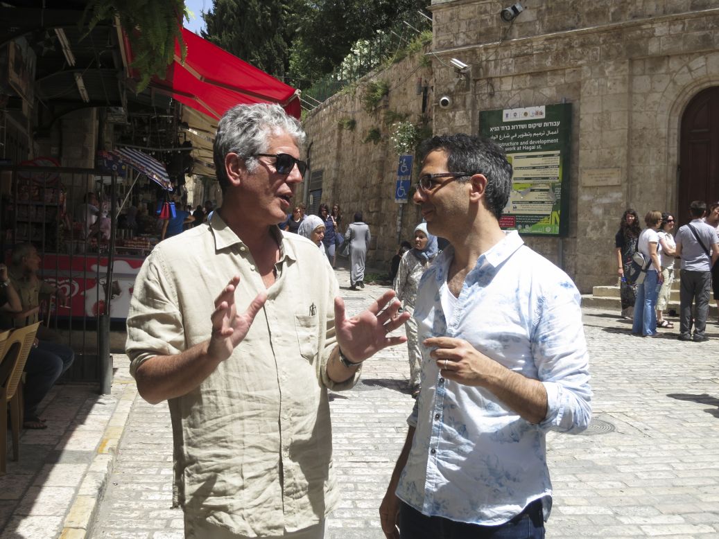 Anthony Bourdain with Israeli-born chef Yotam Ottolenghi in the Muslim Quarter of Jerusalem's Old City.
