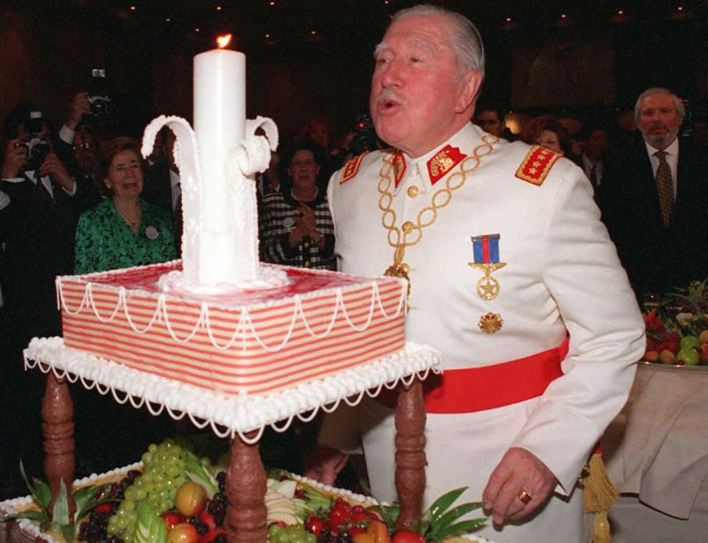 Pinochet celebrates his 80th birthday on November 26, 1995 in Santiago. Hundreds of Chileans disappeared during the 17 years that Pinochet ruled Chile.