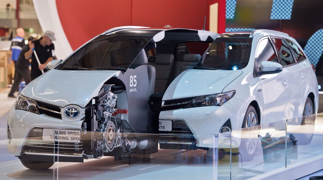 A Toyota Auris Hybrid model is seen at the International Motor Show IAA in Frankfurt Main, Germany, on September 8, 2013. 