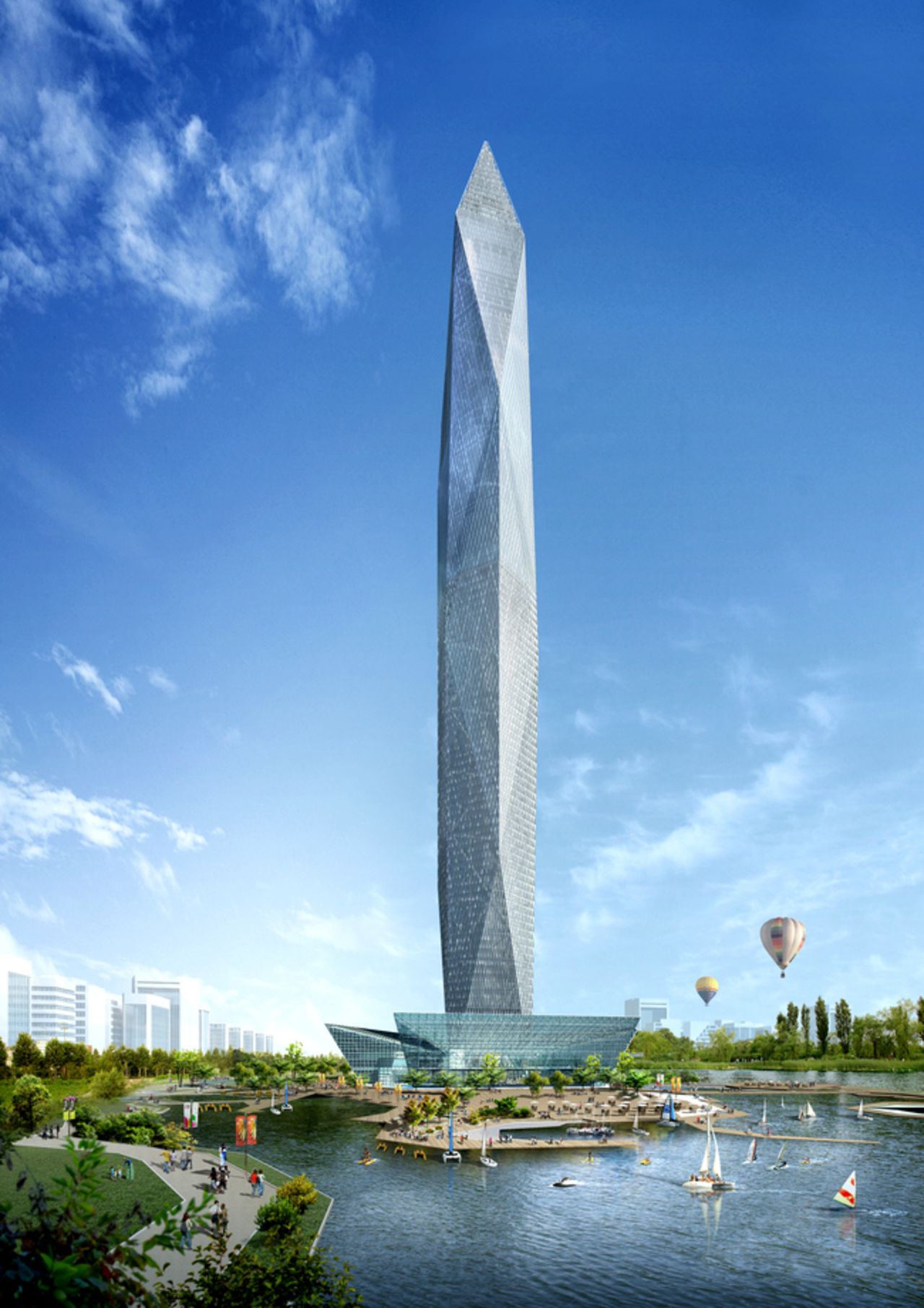 Diseñada por GDS Architects, con sede en Estados Unidos, la Torre Infinito (Tower Infinity), revestida de vidrio, tendrá una altura de 450 metros.