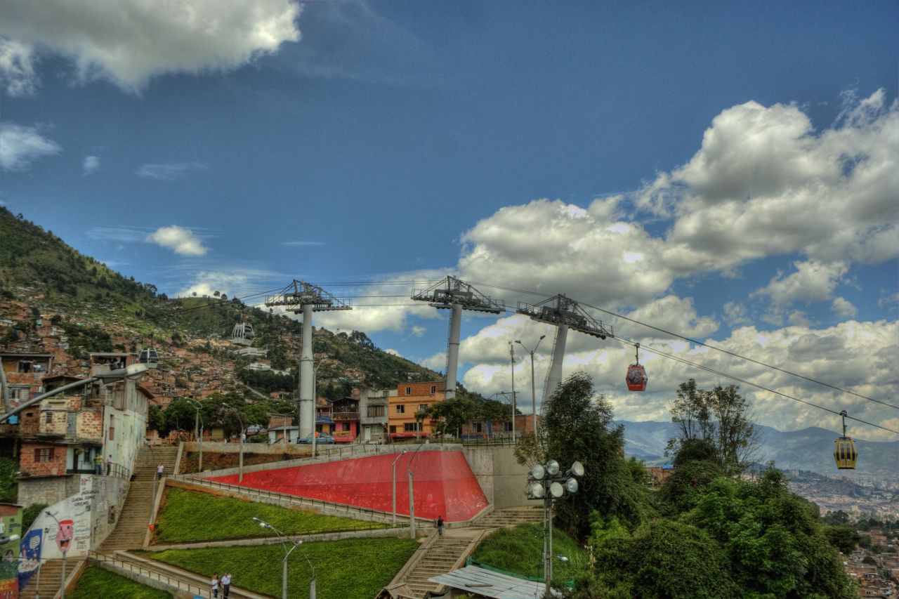 The Medellin Metrocable is widely considered to have increased mobility for some if its poorest citizens and was cited as a major reason behind the awarding of the 'Most Innovative City' title from the Urban Land Institute in early 2013. (Picture courtesy of <a href="http://www.flickr.com/photos/the_chous/" target="_blank" target="_blank">Daniel Chou</a>)