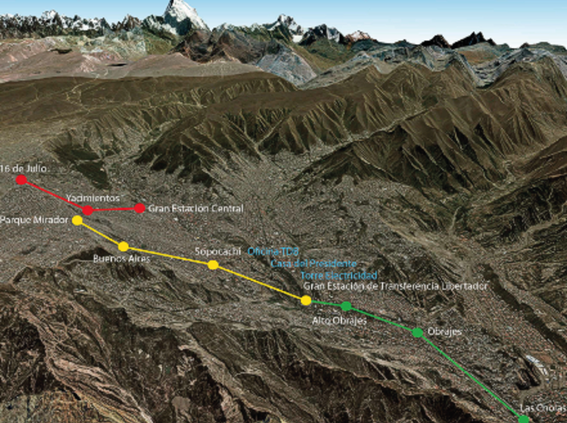 A map displays the planned route of the La Paz ropeway.