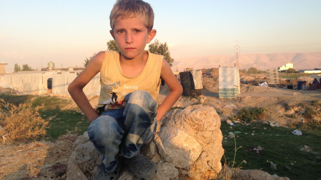 Abdel, 7, left his home in Syria four months ago for a refugee camp in Lebanon's Bekaa Valley. 