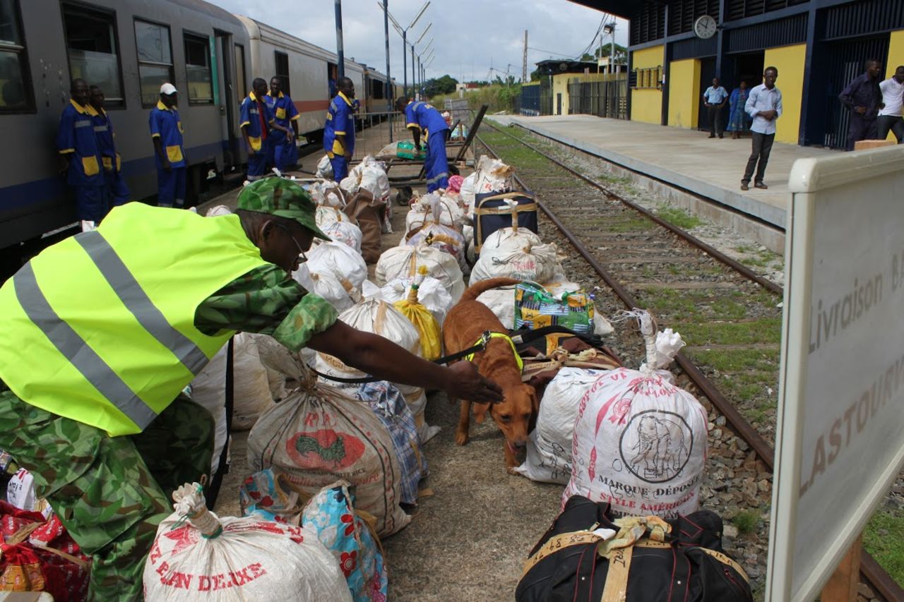... as well as passengers' bags at Libreville's train station.