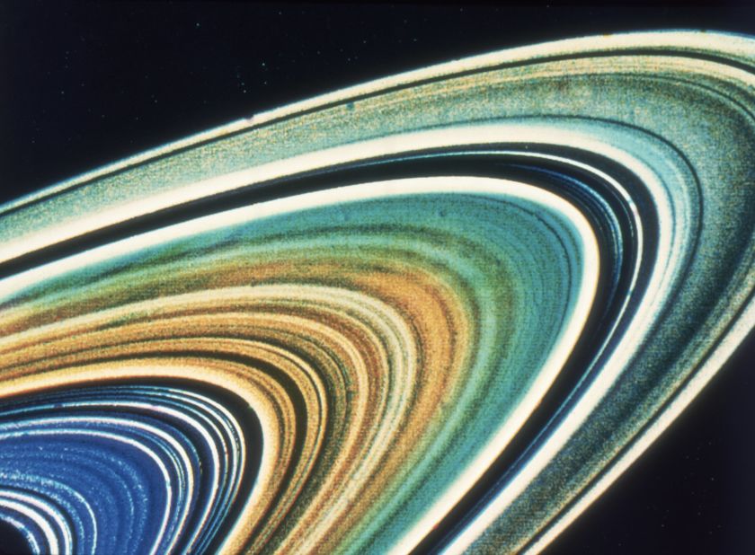 An enhanced color image of Saturn's rings, as seen by Voyager 2.
