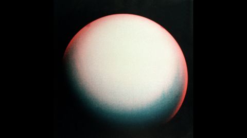  A false color view of Uranus made from images taken by Voyager 2. 