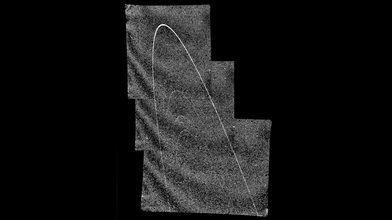 Uranus' rings, photographed by Voyager 2 as it approached the plane of the Uranian ring system. 