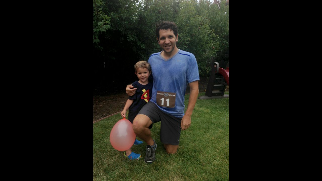 Running used to seem boring to Almaer; now he enjoys it. Committing to running every single day for a month helped him form a habit of exercise. Here he is with his son Josh.