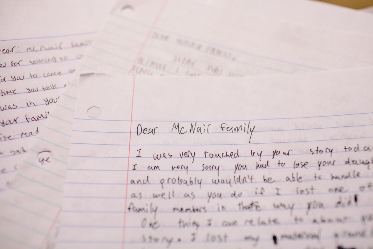 The McNair family believes it is a duty to share their story, and for that reason they make a point of speaking to high school students who travel to the South to learn about the civil rights movement. The letters of gratitude show them that younger generations understand why the story matters. 