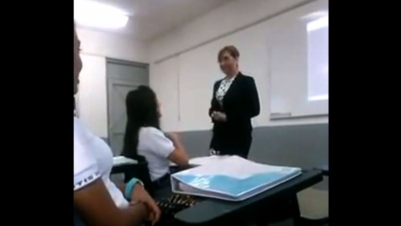 A teacher confronts a student who posted obscene insults on Twitter.