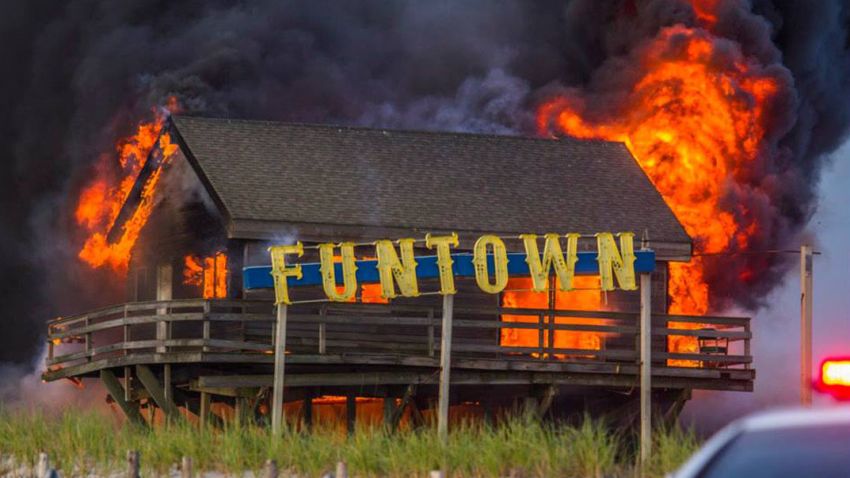 EMBARGO: New York, NY
Flames raged for over nine hours Thursday, September 12, 2013,  on Seaside Park's boardwalk, destroying or damaging 50 businesses.