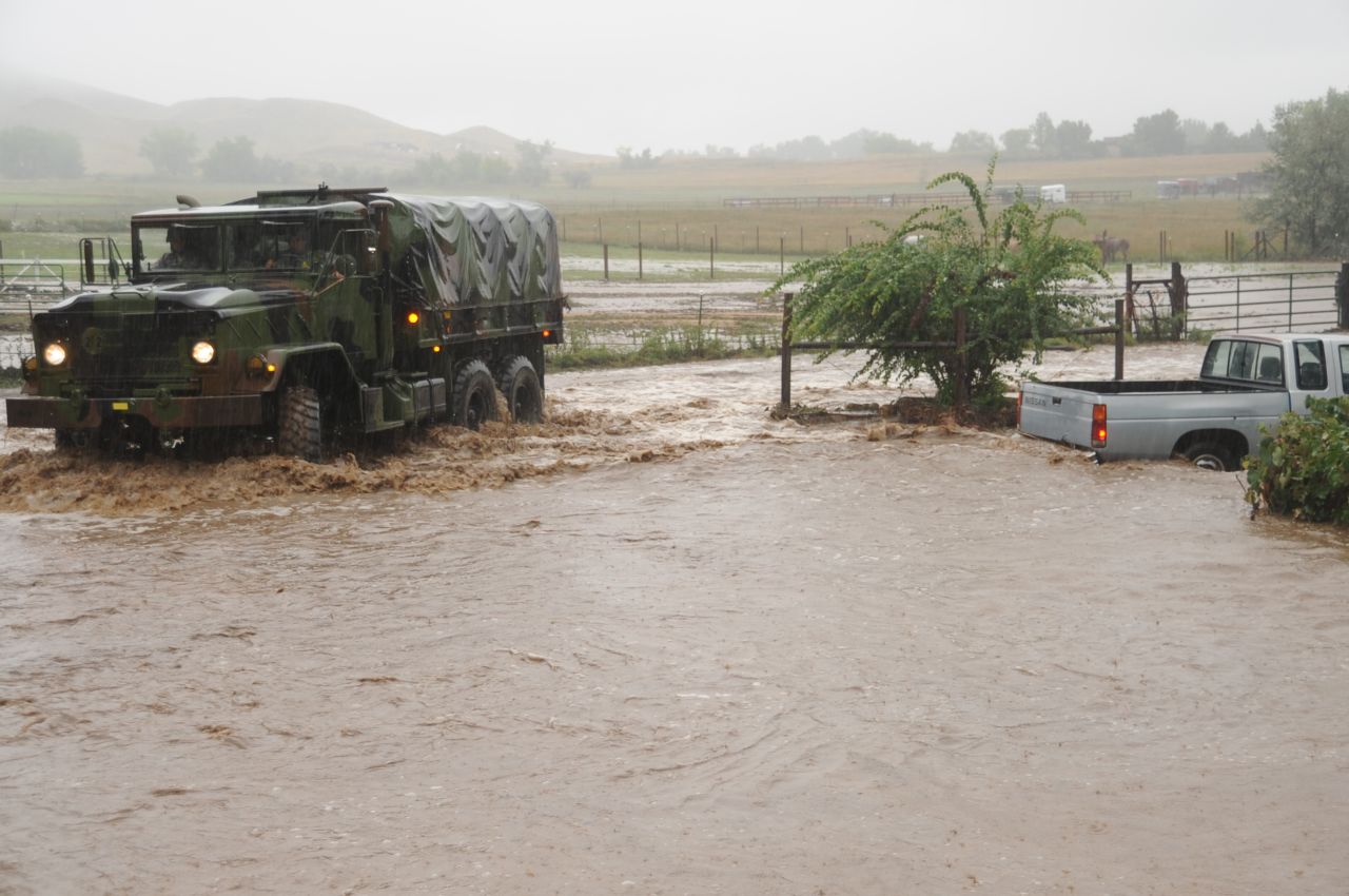 The guardsmen brought in high-clearance vehicles to take people out of the flooded areas. 