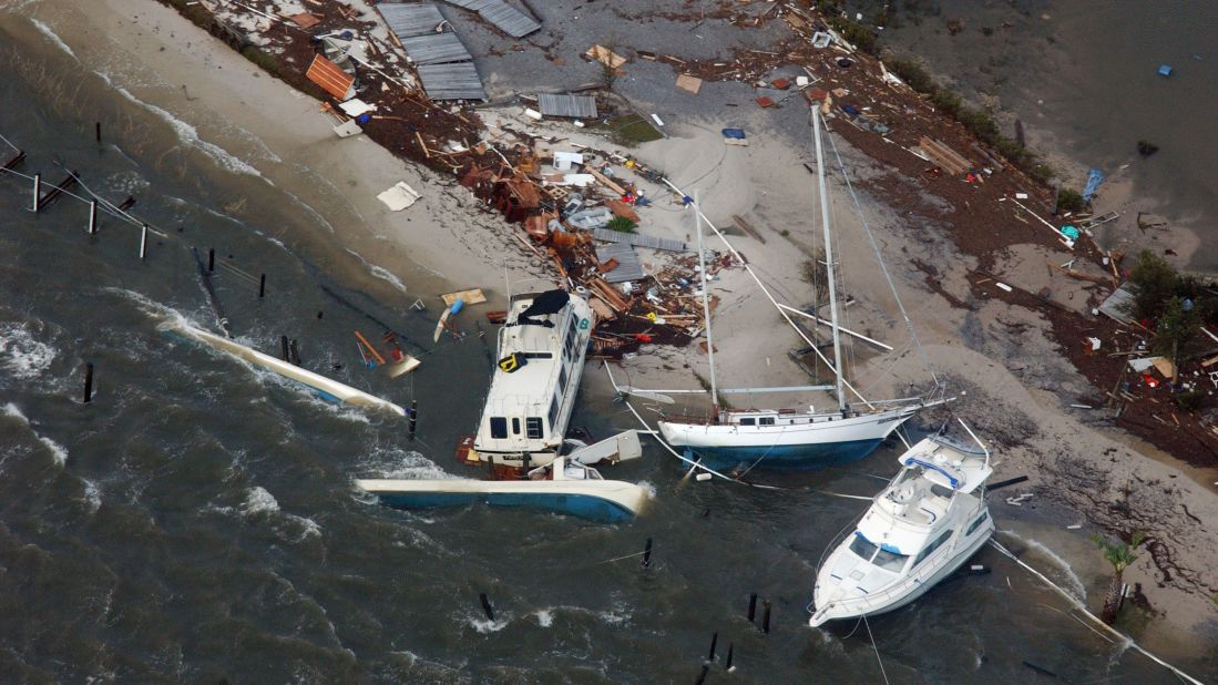 On September 16, 2004, Hurricane Ivan's maximum sustained winds of 120 mph crashed into Alabama, just west of Gulf Shores, with damage spreading across the region to Milton, Florida, seen here. When it was all said and done, Ivan was blamed for 92 deaths across the United States, Grenada, Jamaica, Dominican Republic, Venezuela, Cayman Islands, Tobago and Barbados. U.S. damage was estimated at $14.2 billion, the third largest total on record.