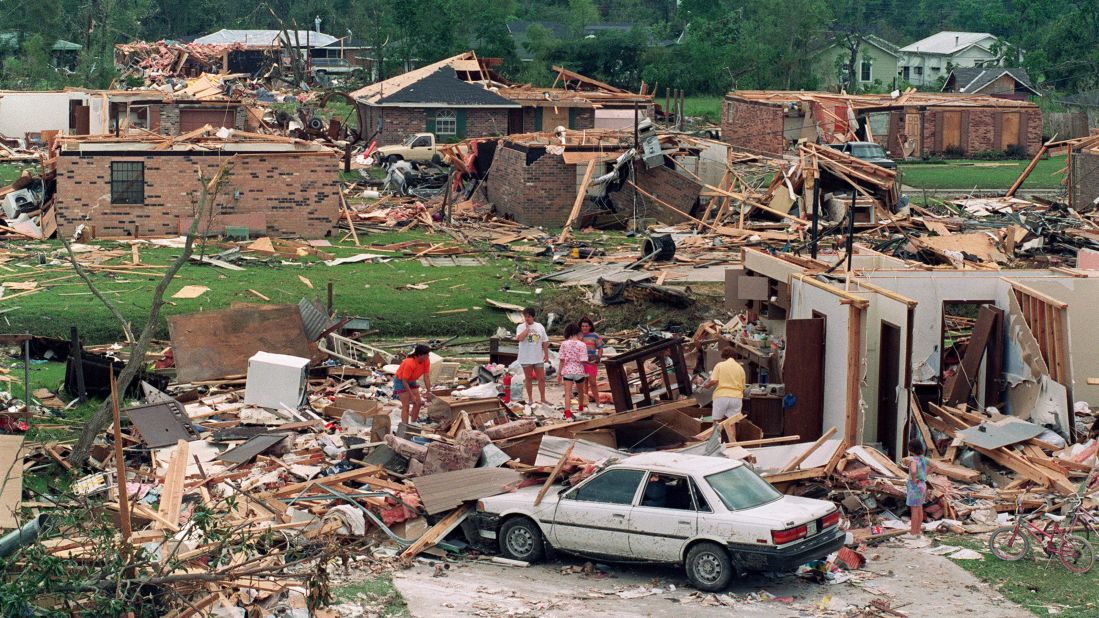 Hurricane Andrew blasted its way across south Florida on August 24, 1992, as a Category 4 with peak gusts measured at 164 mph. After raking entire neighborhoods in and around Homestead, Florida, Andrew moved across the Gulf to hit Louisiana as a Category 3 hurricane. Andrew is responsible for 23 deaths in the United States and three in the Bahamas. Estimated U.S. damage: $26.5 billion.