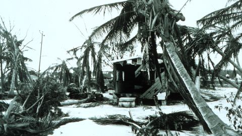 Donna is the only hurricane of record to produce hurricane-force winds in Florida, the Mid-Atlantic states and New England. It crossed Florida on September 11, 1960, as seen in this photo taken in Islamorada Key. Then the hurricane blew into eastern North Carolina as a Category 3 on the 12th, and New England as a Category 3. Donna is blamed for 50 deaths in the United States and hundreds more in the Caribbean. Estimated damage: $387 million in the United States and $13 million elsewhere.
