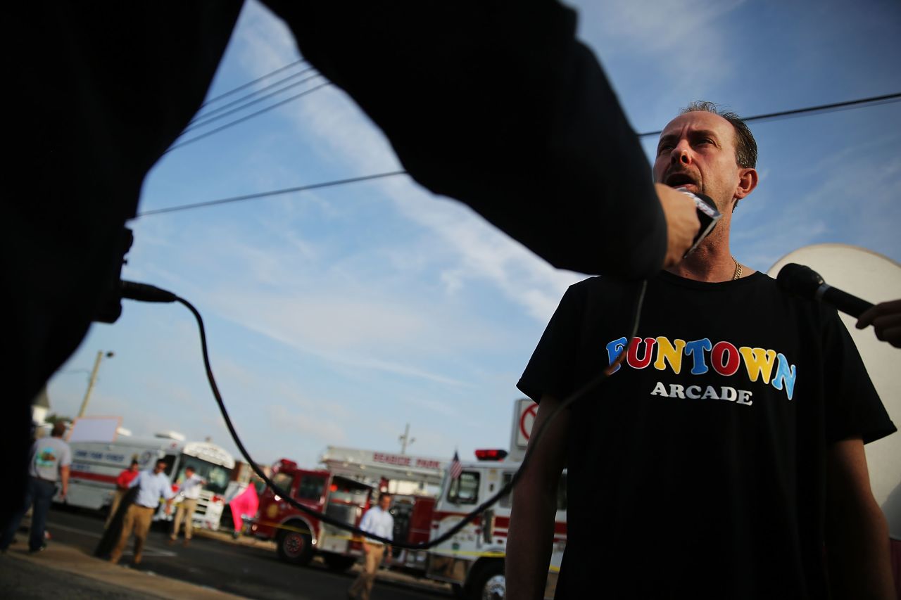 Daniel Shauger, manager of the heavily damaged Funtown Arcade, is interviewed on September 13. The arcade was reopened in June after Superstorm Sandy damaged the game machines and equipment. 