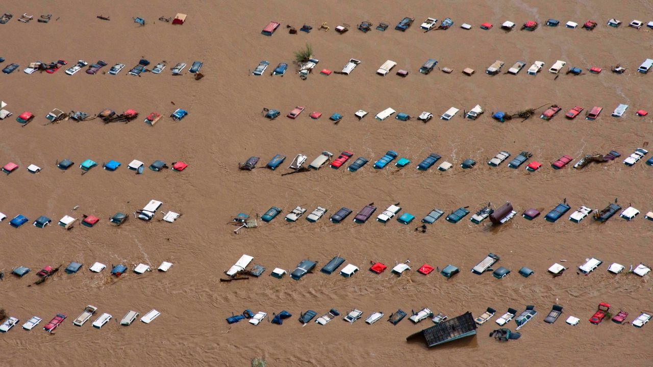 Parked vehicles sit partially submerged near Greeley, Colorado, on September 14.