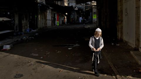 A child walks in Jerusalem's Mea Shearim neighborhood.