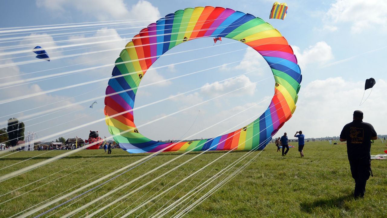 A giant kite is prepared for flight over Berlin's former Tempelhof Airport on Saturday, September 14. 