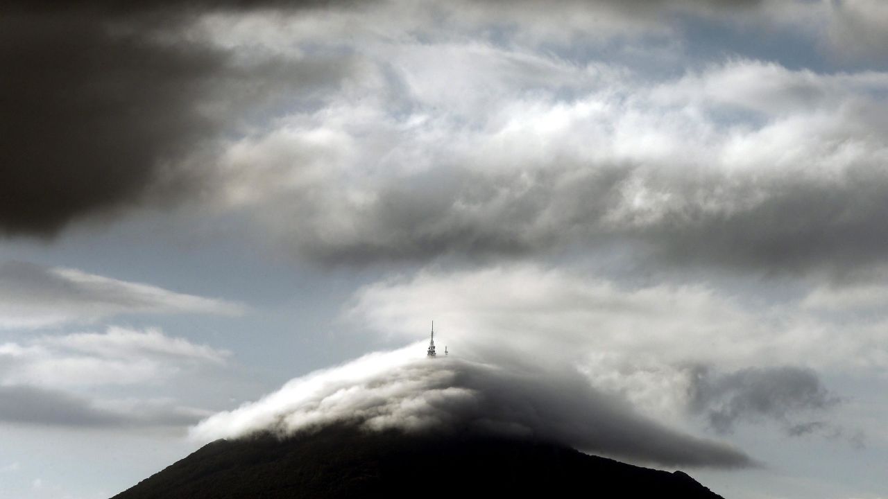 A cloud hides the top of Higa de Monreal mountain in Navarra, Spain, on Wednesday, September 11.