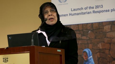 Hooria Mashhour, Yemeni minister of Human Rights, at the 2013 Humanitarian Response Plan in Dubai on January 22, 2013.