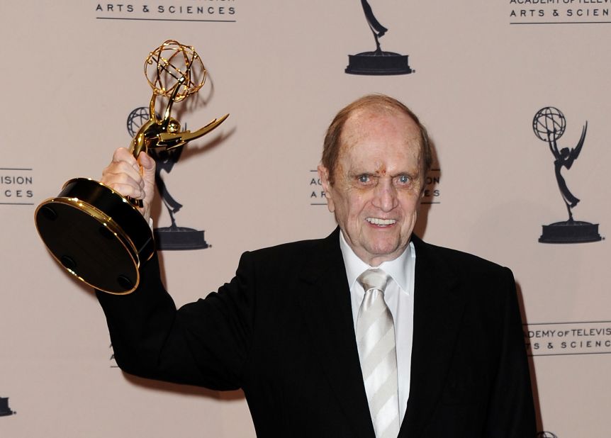 Newhart poses with his first Emmy in the press room at the 2013 Primetime Creative Arts Emmy Awards on Sunday, September 15, at the Nokia Theatre L.A. Live in Los Angeles, California.