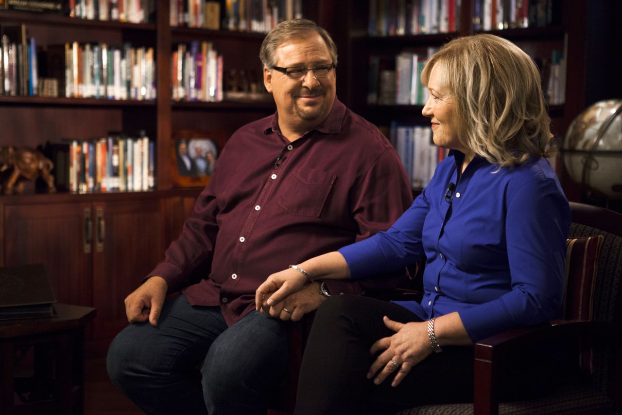 Warren and his wife, Kay, are interviewed by CNN's Piers Morgan in Rancho Santa Margarita, California, on Monday, September 16. The couple has been outspoken about the plague of gun violence in the United States, especially since their son, Matthew, took his own life. In reference to that loss, Warren states that, "in spite of America's best doctors, meds, counselors and prayers for healing, the torture of mental illness never subsided."