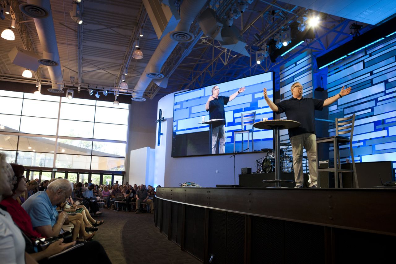 Warren delivers a sermon at Saddleback Church on September 14.